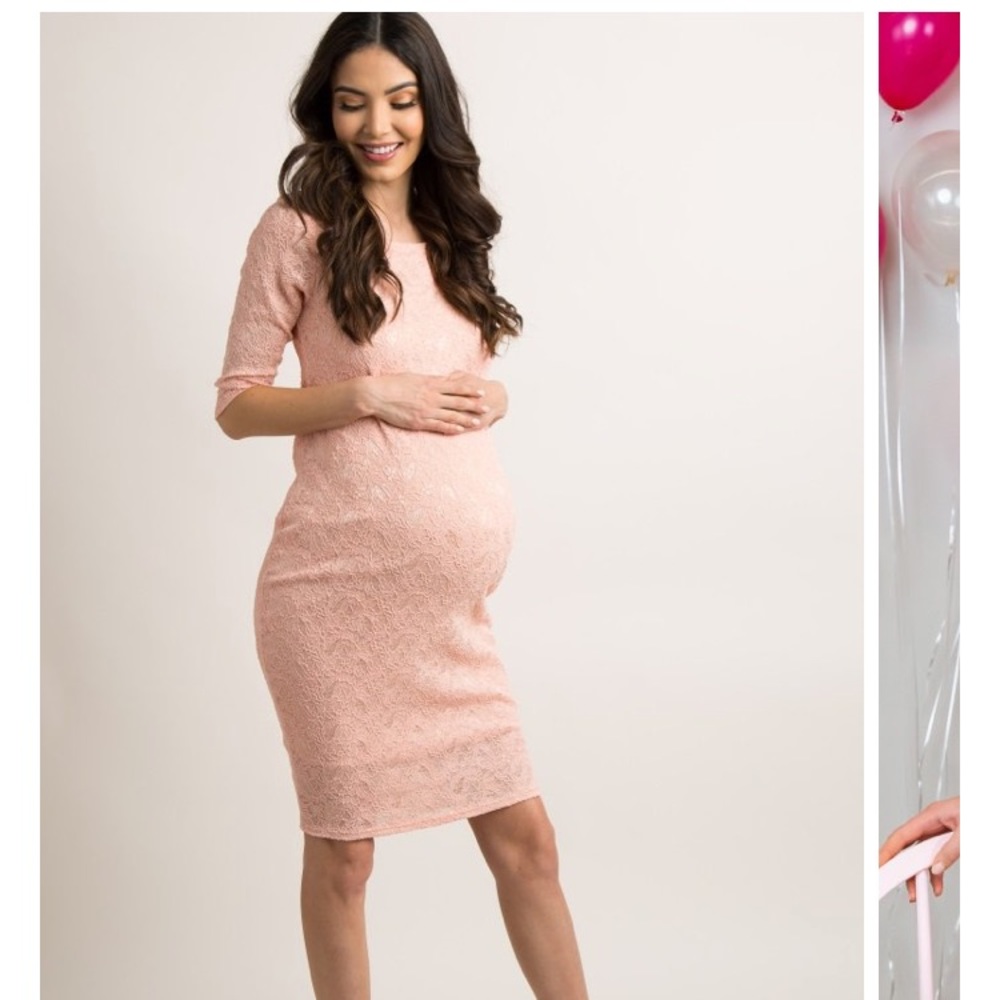 Pink Lace Maternity Dress